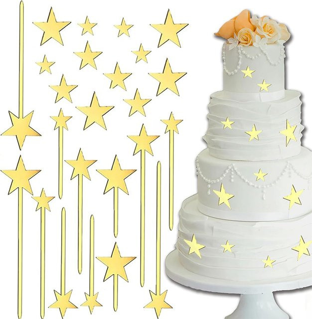 24er Set ZQNYCY Acryl Kuchen Topper in Gold mit Sternen für Geburtstag, Hochzeit und Weihnachten - Bild 1