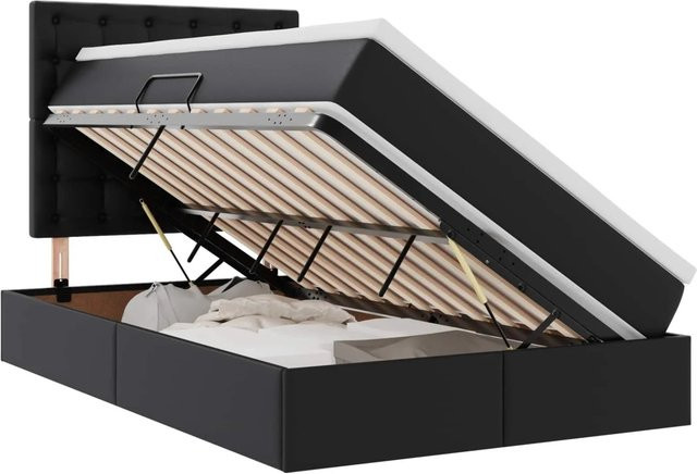 vidaXL Aufbewahrungsbett mit Matratze in Schwarz aus Kunstleder mit Lift-up-Funktion, B/T/H: 120 x 194 x 128 cm - Bild 1