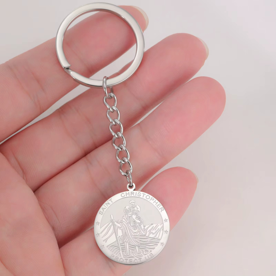 LIKGREAT Schlüsselanhänger St. Christopher, Edelstahl, Silber, Unisex - Bild 1