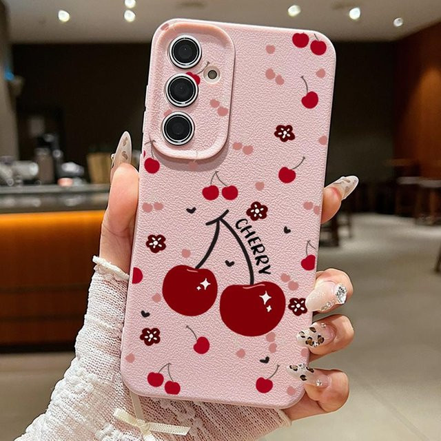 Samsung Handyhülle mit Kirschfrüchte-Design in Pink für Galaxy A55 A54 A56 A57 S21 S22 S23 S24 S25 Ultra und weitere Modelle - Bild 1