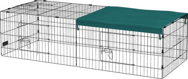 PawHut Kleintierkäfig und Haustier-Laufstall mit 5 Türen und Dach, Kaninchenstall für draußen, Grün, B/T/H: 185 x 75 x 50 cm, Aosom