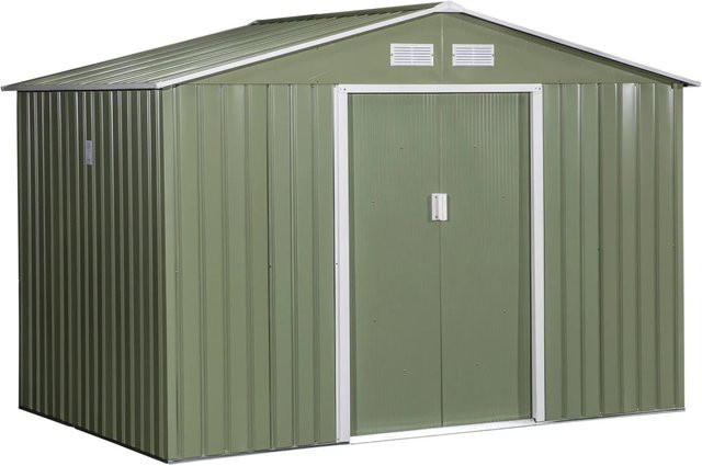 Outsunny Gerätehaus mit Bodenrahmen und Schiebetüren in Hellgrün, B: 277 cm, T: 195 cm, H: 192 cm - Bild 1