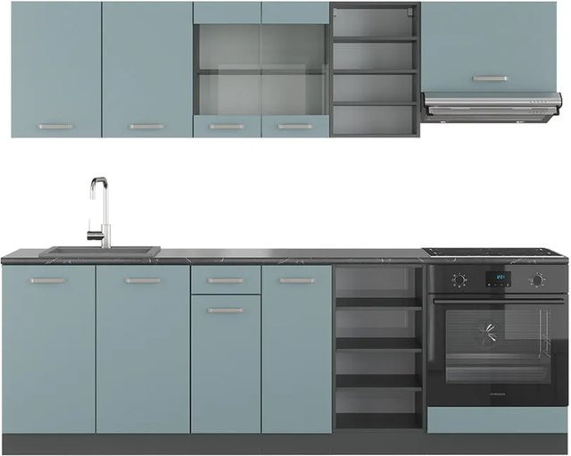 Vicco R-Line Küchenzeile Blau-Grau/Anthrazit, Breite: 240 cm - Bild 1