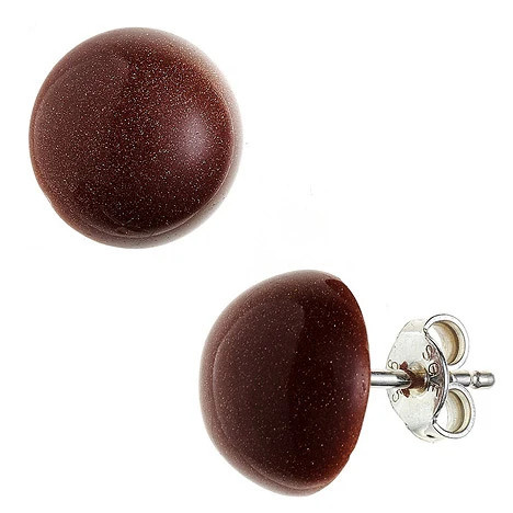 Colfem Ohrstecker rund, 925 Sterling Silber, Goldfluss-Steine, braun, Unisex - Bild 1