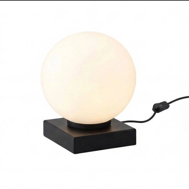 Moderne Tischlampe von Licht-Erlebnisse in Schwarz und Weiß mit Kugelschirm aus Glas und Metall, Höhe: 17,5 cm, E14 Fassung - Bild 1