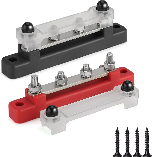Auto Stromverteilerleiste 48V 150A mit M6 Anschlussblock und Abdeckung in Schwarz und Rot - Bild 1