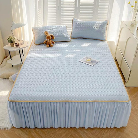 Super Six Kühlmatte aus Latex und Eisseide mit Bettrock, blau, B/T: 150 x 200 cm