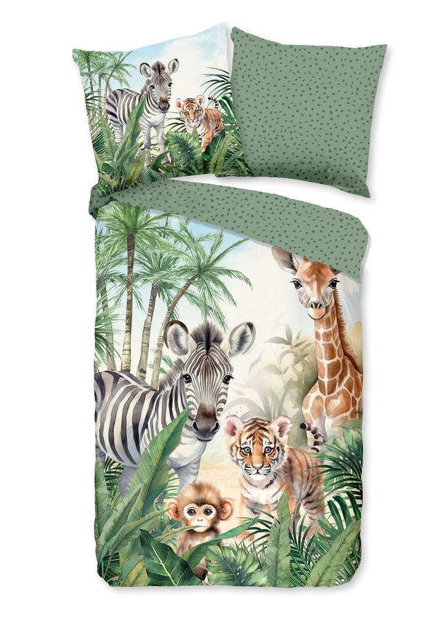 Good Morning Kinder Bettwäsche Thabo Zoo Safari Wildtiere Grün aus Baumwolle, B/H: 135 x 200 cm mit Kissenbezug 80 x 80 cm - Bild 1