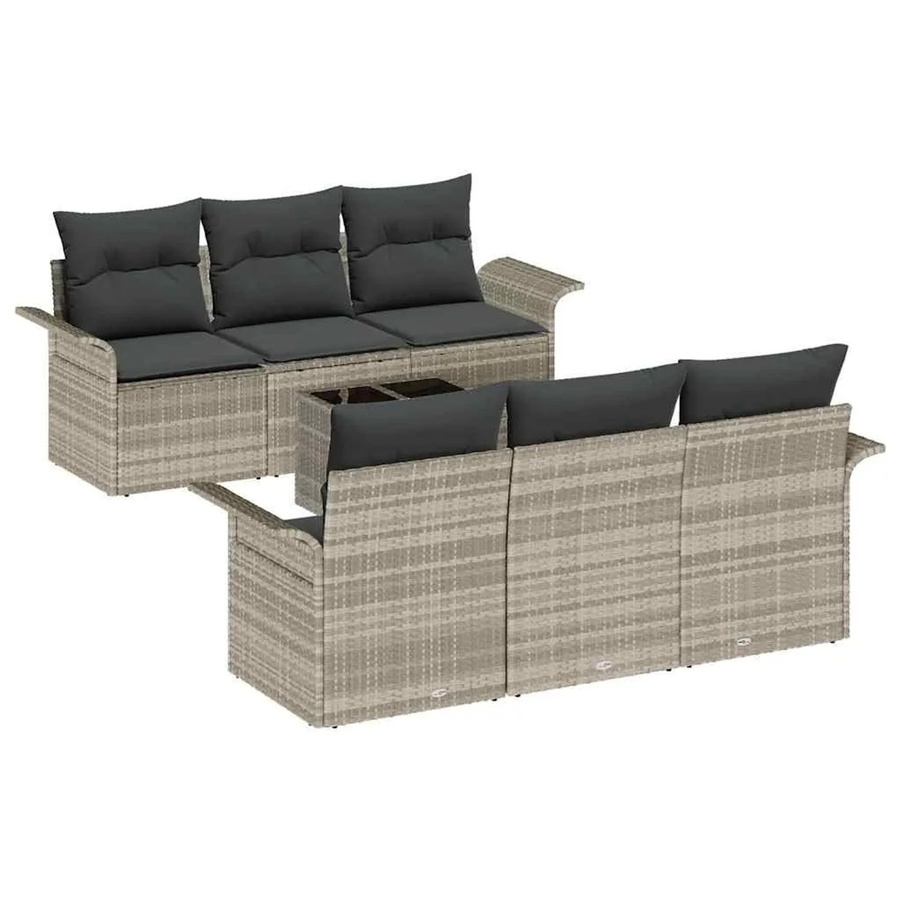 vidaXL Garten-Sofa-Set 7-teilig aus Poly Rattan in Hellgrau mit Polsterung und Tisch - Bild 2
