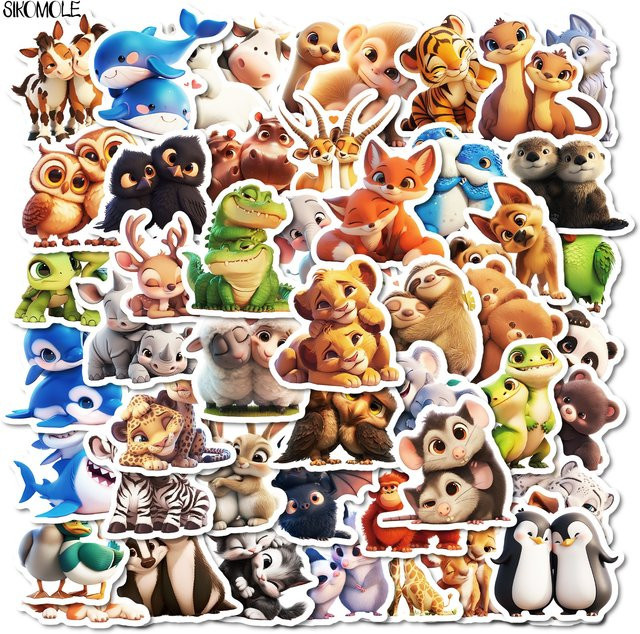 SIKOMOLE Kawaii Tier Aufkleber Set mit Löwe und Vogel in Multicolor für DIY Gepäck und Kühlschrank - Bild 1