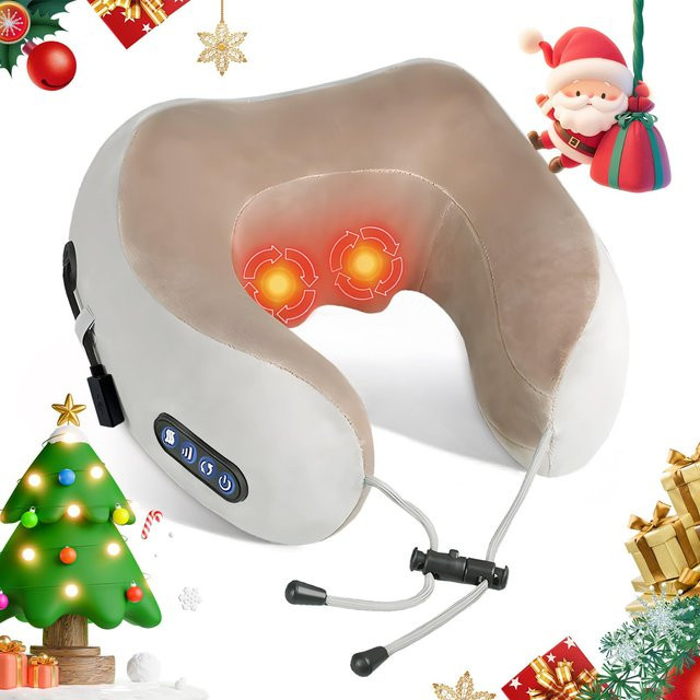 PAQIN Tragbares U-Form Nackenmassagegerät mit Vibrationsfunktion zur Muskelentspannung für Schulter und Hals, Farbe: Braun, USB aufladbar - Bild 1