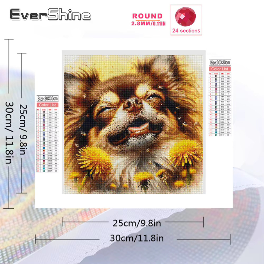 Evershine Diamond Painting Set Hund mit Blumenmotiv, Vollbohrer Mosaik-Stickerei Kit, Mehrfarbig, B/H: 20 x 20 cm - Bild 2