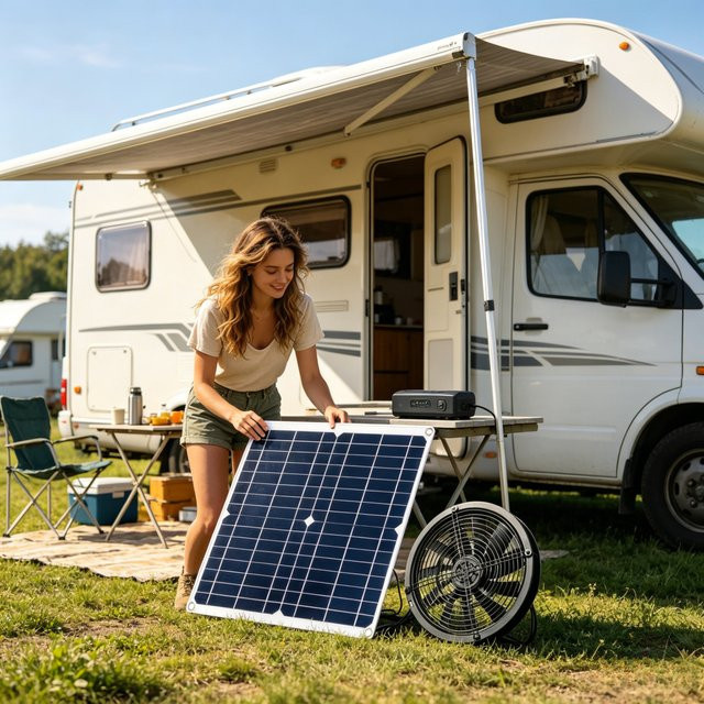EESBAO Solar-Abluftventilator-Set in Schwarz, 6 Zoll, wetterfester automatischer Lüfter für Gewächshaus, Hundehütte, Wohnmobil, Hühnerstall und Schuppen - Bild 1