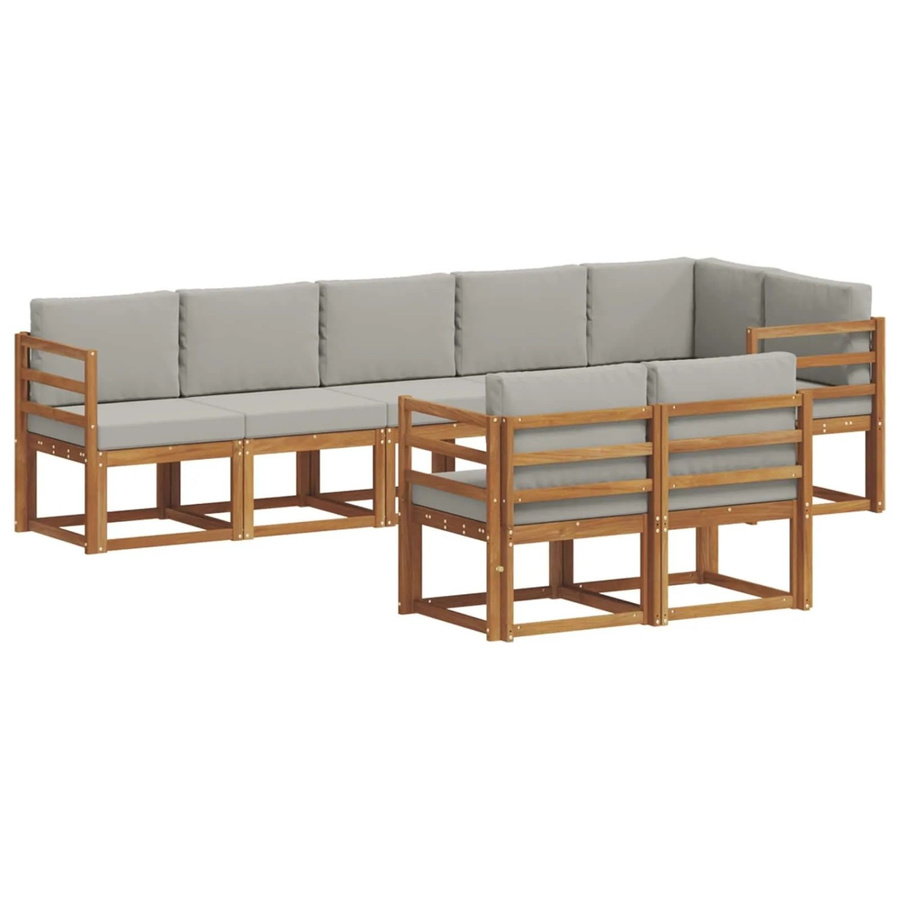 vidaXL Outdoor-Sofagarnitur in L-Form aus Akazienholz mit Kissen, Hellgrau und Natur - Bild 2