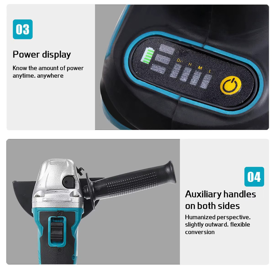 OWJHE Bürstenloser elektrischer Winkelschleifer mit variabler Geschwindigkeit, 125 mm, Blau, kompatibel mit Makita 18 V Akku-System - Bild 6