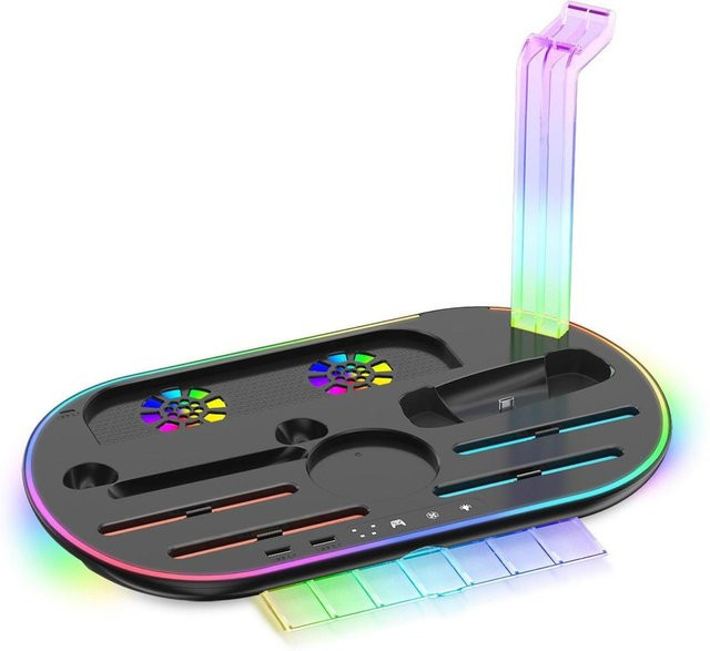 Nintendo Switch 2 Ladestation mit RGB-Beleuchtung, Kühlfunktion und Aufbewahrungsbasis in Schwarz - Bild 1