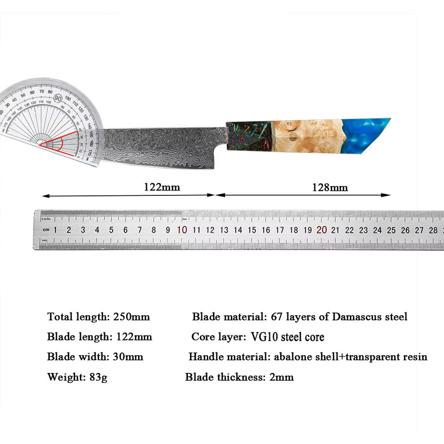 JUMCSONG Damastmesser Schälmesser mit blauem Harzgriff, 5 Zoll - Bild 5
