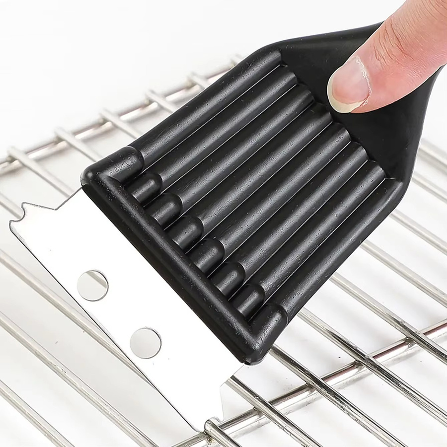 Zwei-in-Eins Grillreinigungsbürste aus Edelstahl mit Klinge in Schwarz - Bild 2