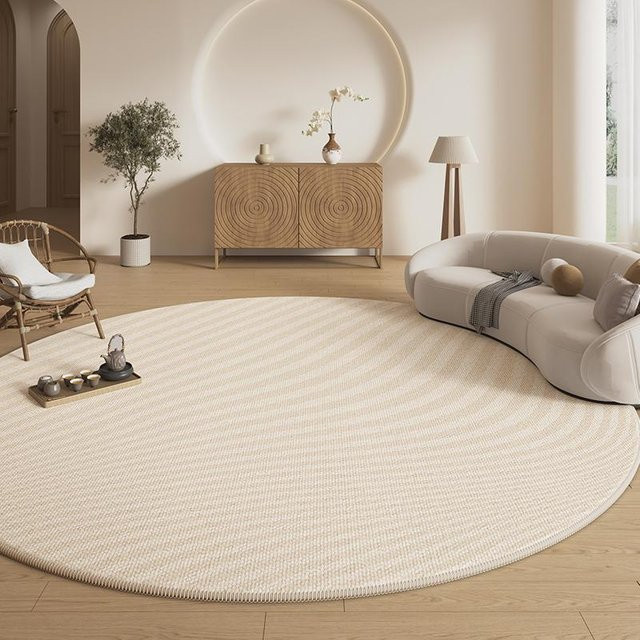 Runder Plüschteppich HGHT in Beige, weicher und rutschfester Bodenmatte für Wohnzimmer und Schlafzimmer, Durchmesser: 80 cm - Bild 1