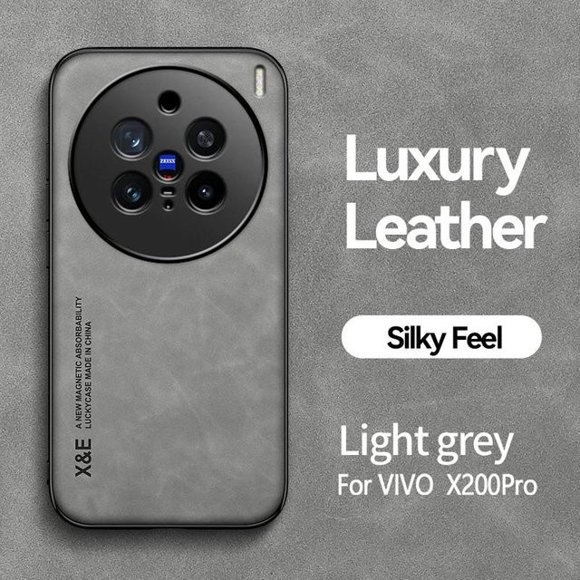 Stoßfeste Schutzhülle aus Silikon und Leder für VIVO X200 Pro, X200 Pro Mini und X200 in Grau - Bild 1