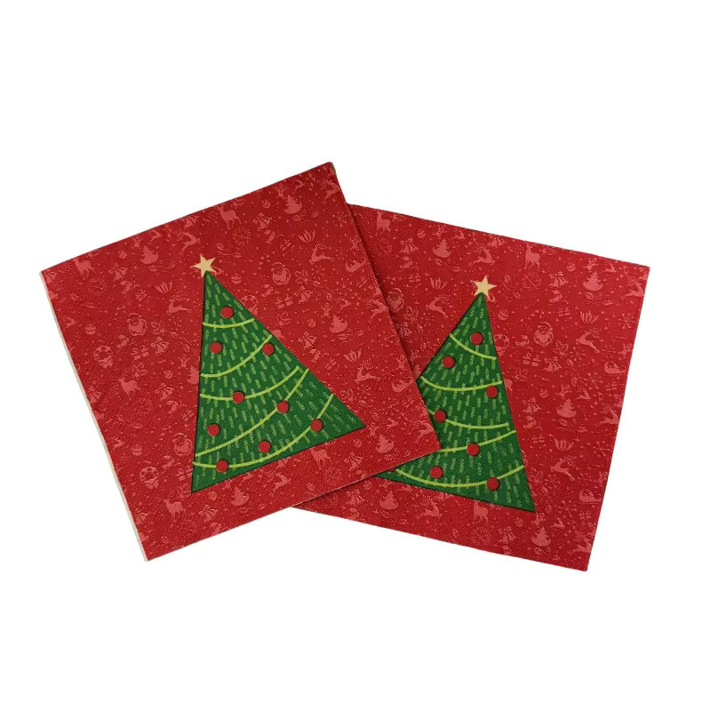 20 Stück GUANYAO Weihnachts Servietten mit Weihnachtbaum-Motiv in Rot, 33 cm Einweg Papier-Servietten für DIY Decoupage und Mahlzeiten - Bild 2