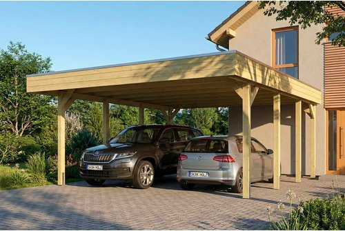 SKANHOLZ Carport Friesland aus Fichte mit Stahl-Dachplatten in Grün, B: 546 cm, T: 555 cm - Bild 1