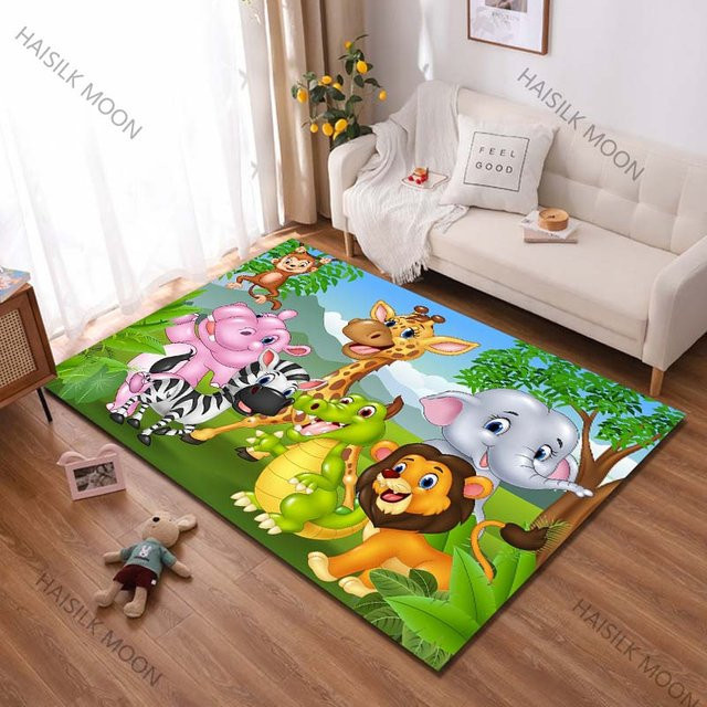 UQIDEHOME Cartoon Zoo Teppich Läufer für Kinderzimmer und Wohnzimmer, rutschfest und waschbar, B/T: 40 x 60 cm, Mehrfarbig - Bild 1
