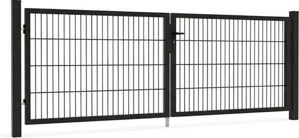 GEWA Gartentor Classic Symmetrisches Doppeltor aus Doppelstabmattenzaun in Anthrazit RAL7016, B: 300 cm, H: 180 cm, inkl. Pfosten 80 x 80 mm