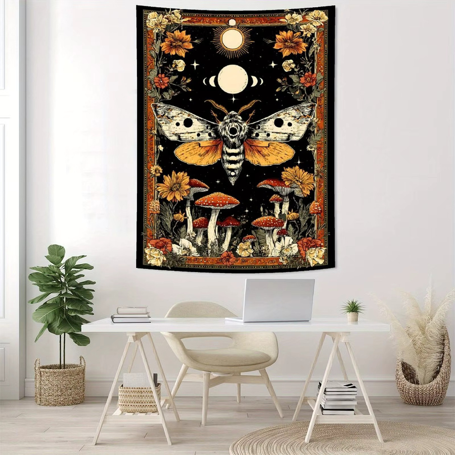 VIKAMA Retro Wandteppich mit Tarot, Motten und Mondphasen in Multicolour, mystischer Wandbehang für dein Schlafzimmer oder Wohnzimmer, B/H: 60 x 40 cm - Bild 4