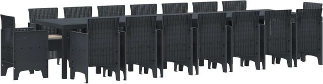 vidaXL 17-teilige Garten-Essgruppe aus Poly-Rattan mit Kissen in Anthrazit - Bild 1