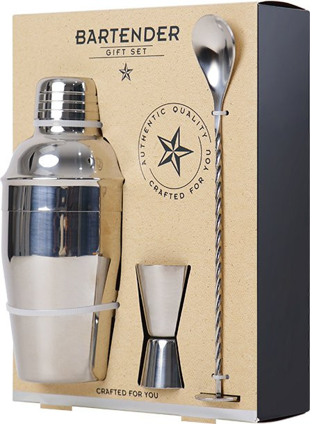 bespritgift Cocktail-Herstellungsset aus Edelstahl in Silber, 3-teiliges Barzubehör-Set mit Shaker, Jigger und Barlöffel - Bild 1