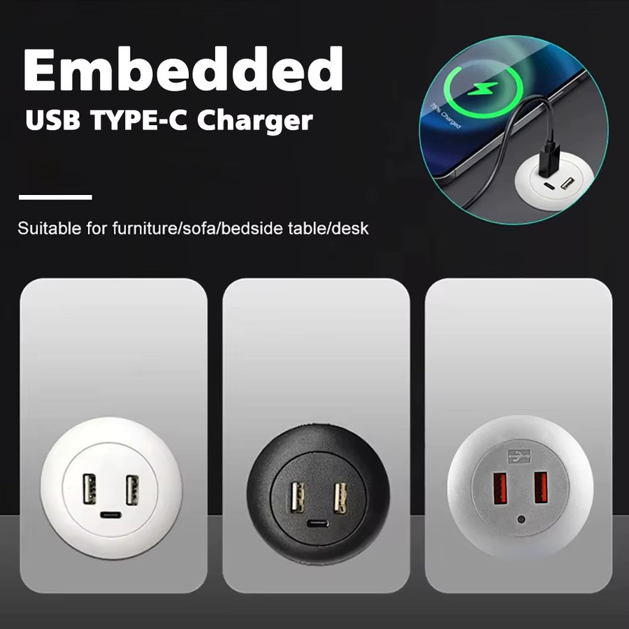 DIXSG USB-Ladebuchse für Schreibtisch mit 2 USB-A und 1 Typ-C Anschluss, 5V 2A, in Schwarz oder Weiß - Bild 1