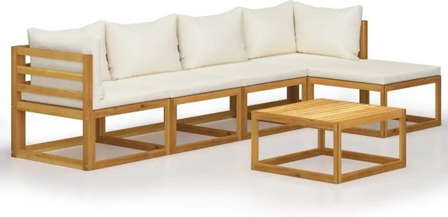 vidaXL 6-teiliges Garten-Lounge-Set aus massivem Akazienholz in L-Form mit beigefarbenen Auflagen - Bild 1