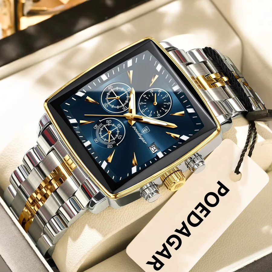 POEDAGAR Chronograph, Edelstahl, Quarz, Blau, Herren - Bild 2
