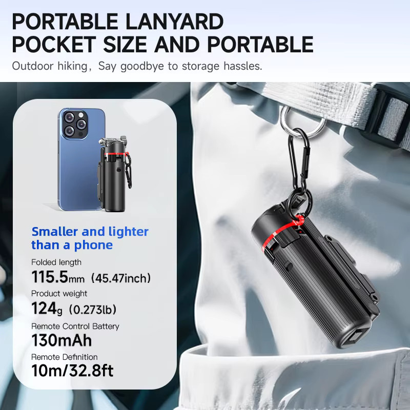 Axnen Mini Selfie-Stick Quadpod mit 360 Grad drehbarer Kaltplattenhalterung und Schiebe-Handyhalterung in Schwarz für iPhone und Android - Bild 6