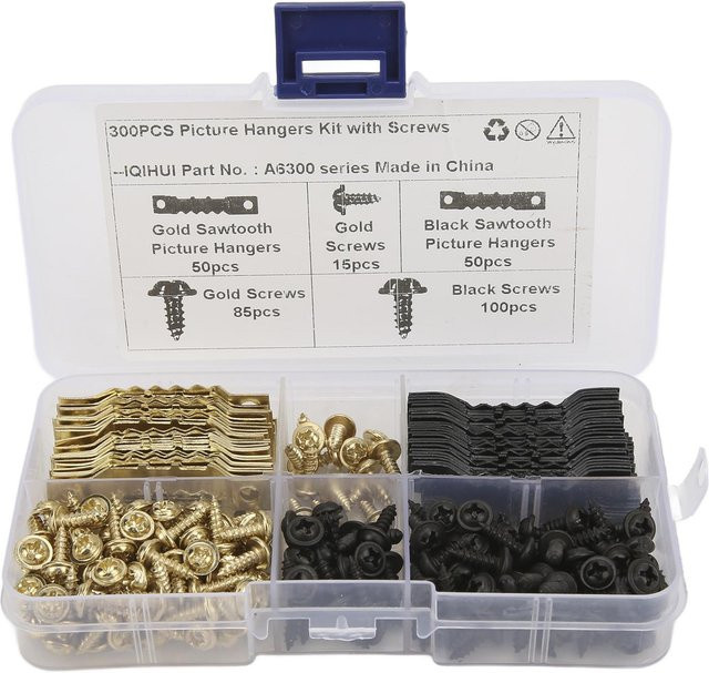 Meterk Doppel-Loch Sägezahn-Bilderaufhänger Set aus Edelstahl mit 240 Schrauben, 100 Stück, 4 mm, Farben: Silber und Gold - Bild 1