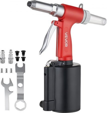 VEVOR Druckluft Nietmutternzange Set in Rot mit 4 Nasenstücken (2,4/3,2/4,0/4,8 mm), Pneumatische Blindnietzange aus Aluminium mit 1100 kg Zugkraft und 360 Grad Nietengriff - Bild 1