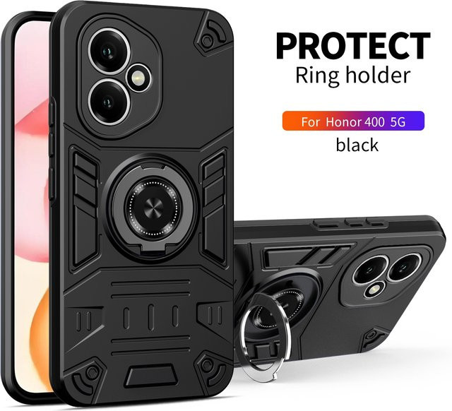 Stoßfeste Schutzhülle mit Ring-Ständer für Honor 400 Pro, 400 Lite und 400 Magic7 Pro in Blau oder Schwarz - Bild 1