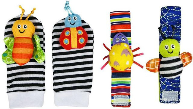 Baby Rassel Spielzeug, Kuscheltiere Handgelenk Rassel Fuß Finder Socken, 4-teiliges Set, ab 0 Jahre, Bunt / Mehrfarbig - Bild 1
