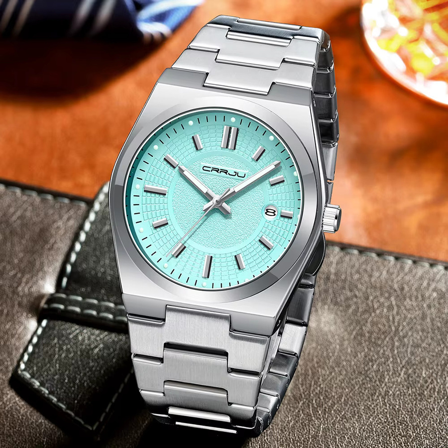 CRRJU Armbanduhr Edelstahl, Quarz, silberfarben, Herren, Tages- und Datumsanzeige - Bild 5