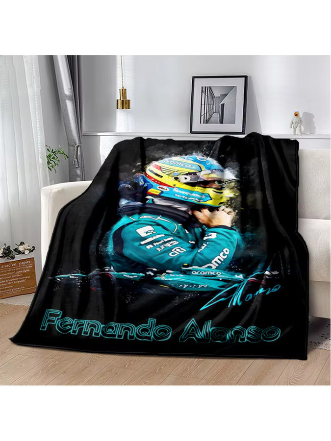 MINISO 3D Fernando Alonso 14 F1 Racer Flanelldecke, weiche Überwurfdecke in Blau, B/T: 145 x 200 cm (90 x 75 cm) - Bild 2