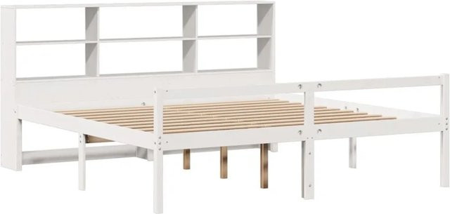 vidaXL Massivholzbett aus Kiefer mit Regal in Weiß, B/T/H: 180 x 200 x 110 cm - Bild 1