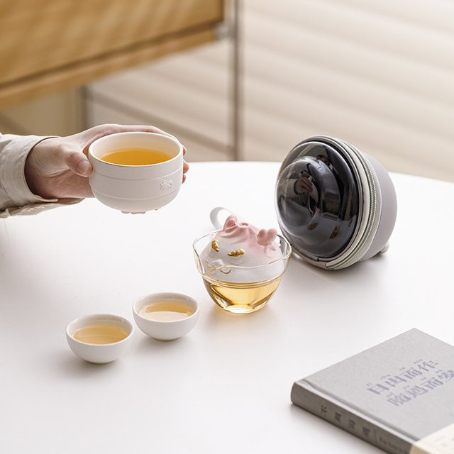 Thriving Xiaolongbao Reise-Teeservice aus Keramik, Teekanne und Tasse, Weiß - Bild 1