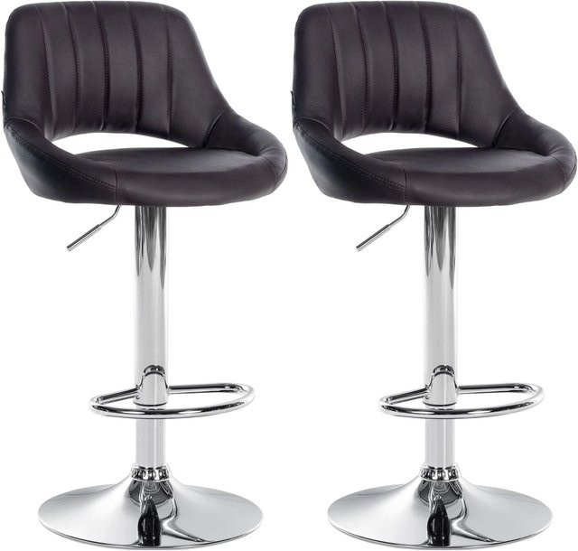 DELUKE 2er Set Barhocker SEGAD aus Kunstleder in Braun mit silbernem Fuß, höhenverstellbar, drehbar und mit Lehne, B/T/H: 47 x 48 x 85 cm - Bild 1