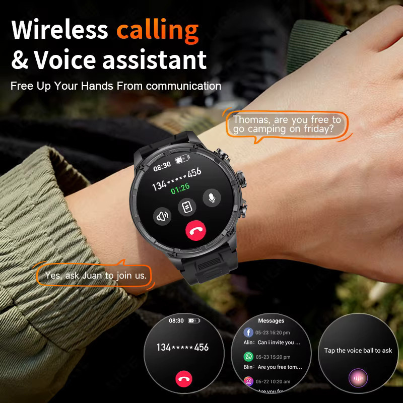 LIGE Smartwatch, GPS, Bluetooth, Silikon, Schwarz, Herren - Bild 5
