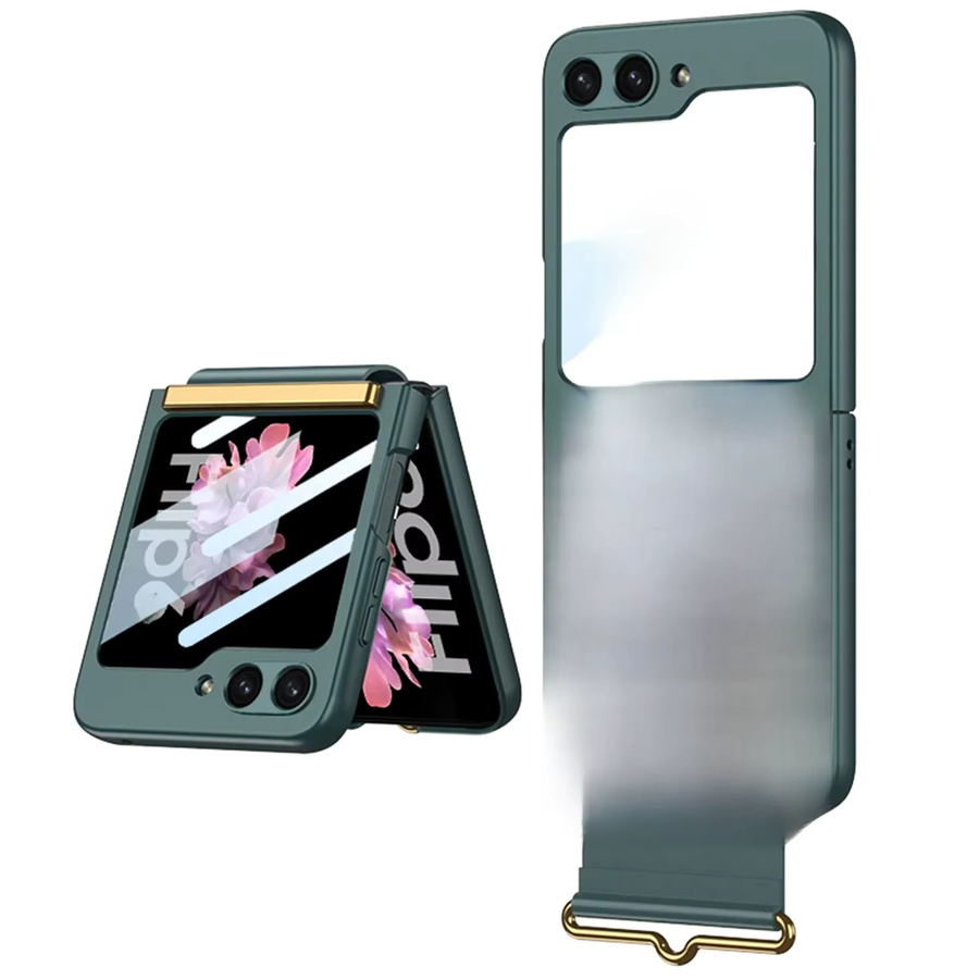 Stoßfeste Leder-Handyhülle mit Handgelenkschlaufe für Samsung Galaxy Z Flip 6, 5, 4 5G in Pink - Bild 4