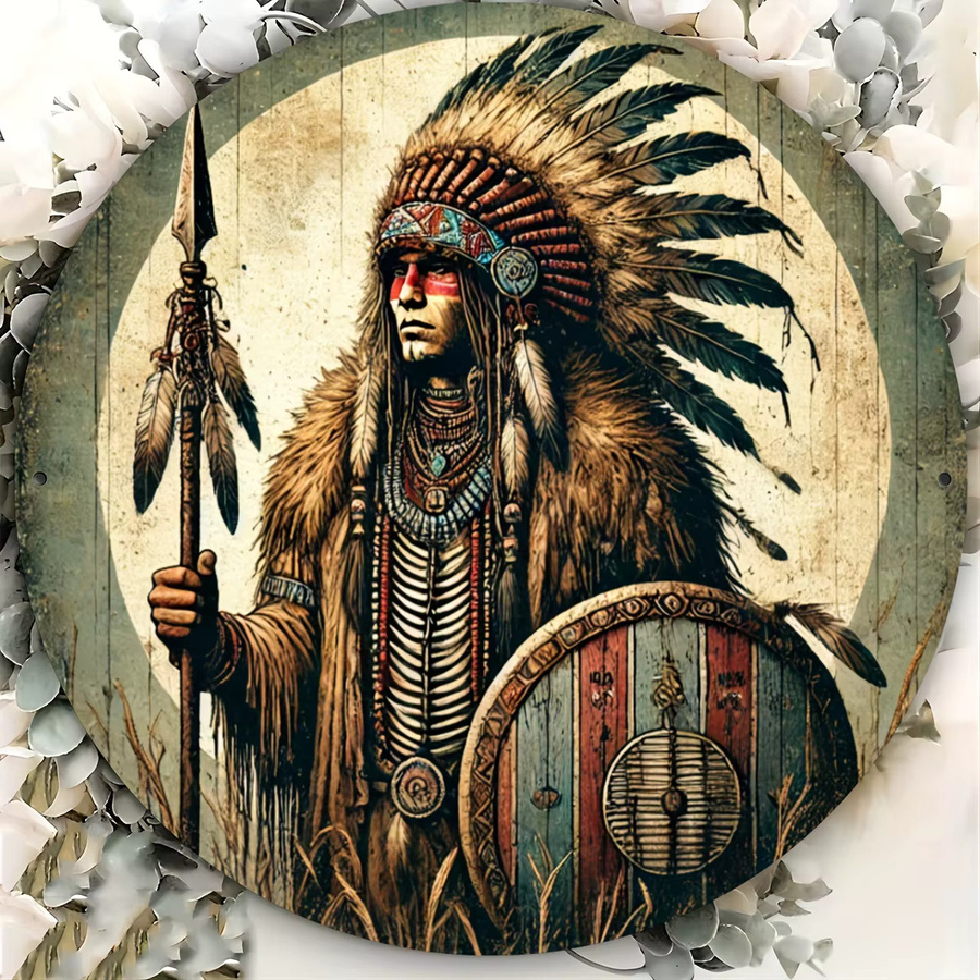 Potdemiel Rundes Metallschild One Piece Native American Man Wanddekoration Multicolour B/H: 20,32 x 20,32 cm - Bild 3