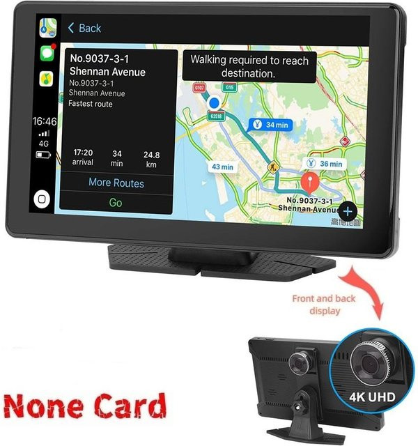 CANKE 9-Zoll Wireless Carplay Dashcam mit 4K UHD Auflösung, WiFi-Navigation und Dual-Recording, Schwarz - Bild 1