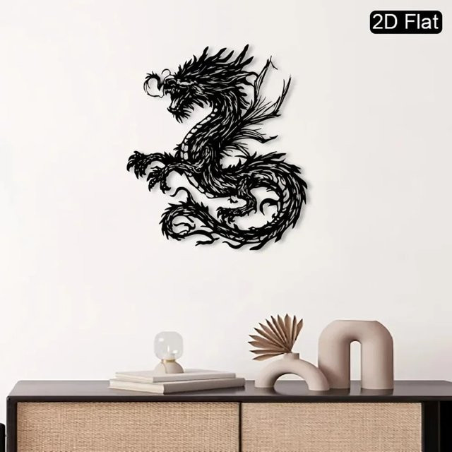 CIFBUY Chinesische Drachen Wandkunst aus Metall in Schwarz als mythische Skulptur zur Wanddekoration - Bild 1
