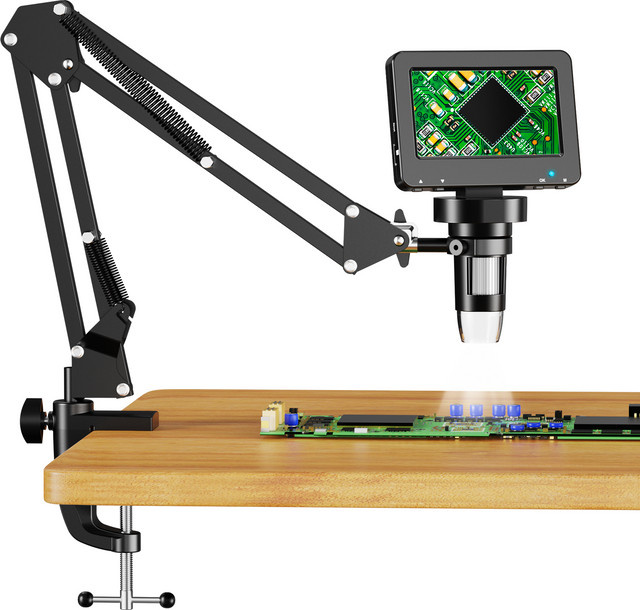 Hayve Digitalmikroskop mit 4,3-Zoll-Display und flexiblem Ständer, 1080P USB-Mikroskop für Lötarbeiten und Münzbeobachtung, Schwarz - Bild 1